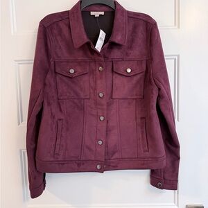 NWT LOFT Maroon/Burgundy Faux Suede Jean Jacket, L